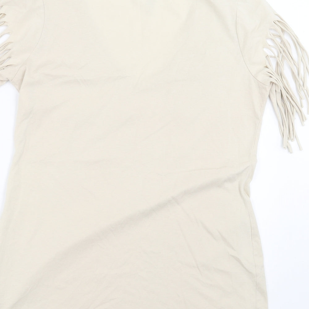 Evie Womens Beige Basic T-Shirt Size 16 - beaded detail