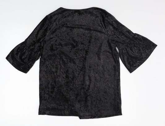 CAPSULE Womens Black Basic T-Shirt Size 10 - Glitter Detail