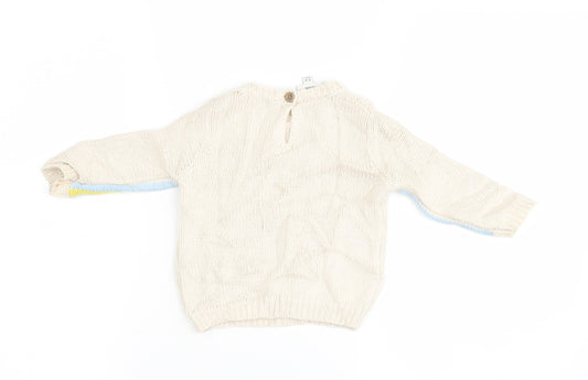 River Island Boys Ivory Striped Henley Jumper Size 3-6 Months