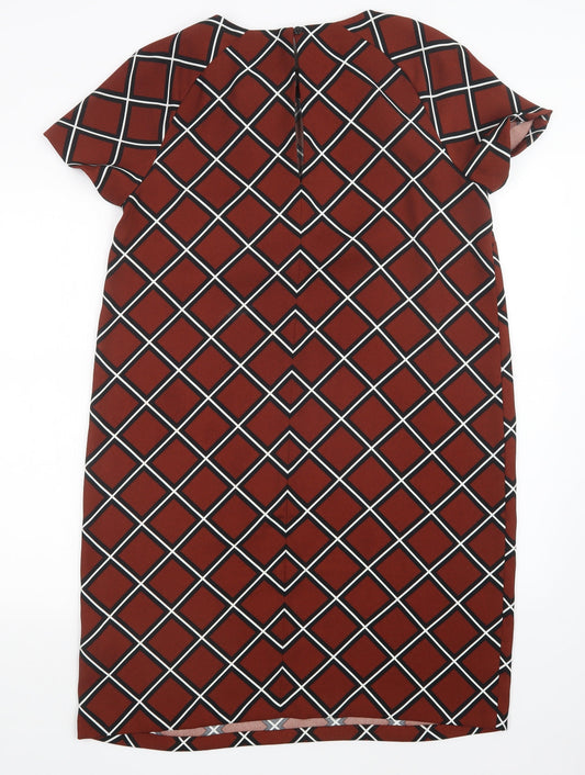 M&S Womens Brown Check Pencil Dress Size 14
