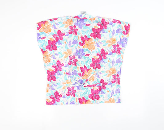 bees knees Womens White Floral Basic Button-Up Size 14