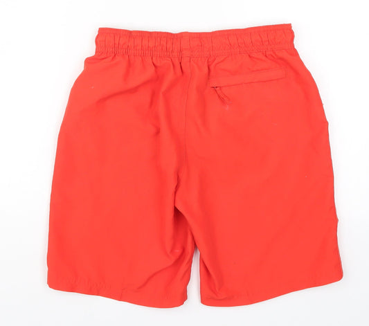 Back view of Speedo men’s red athletic shorts, size 26