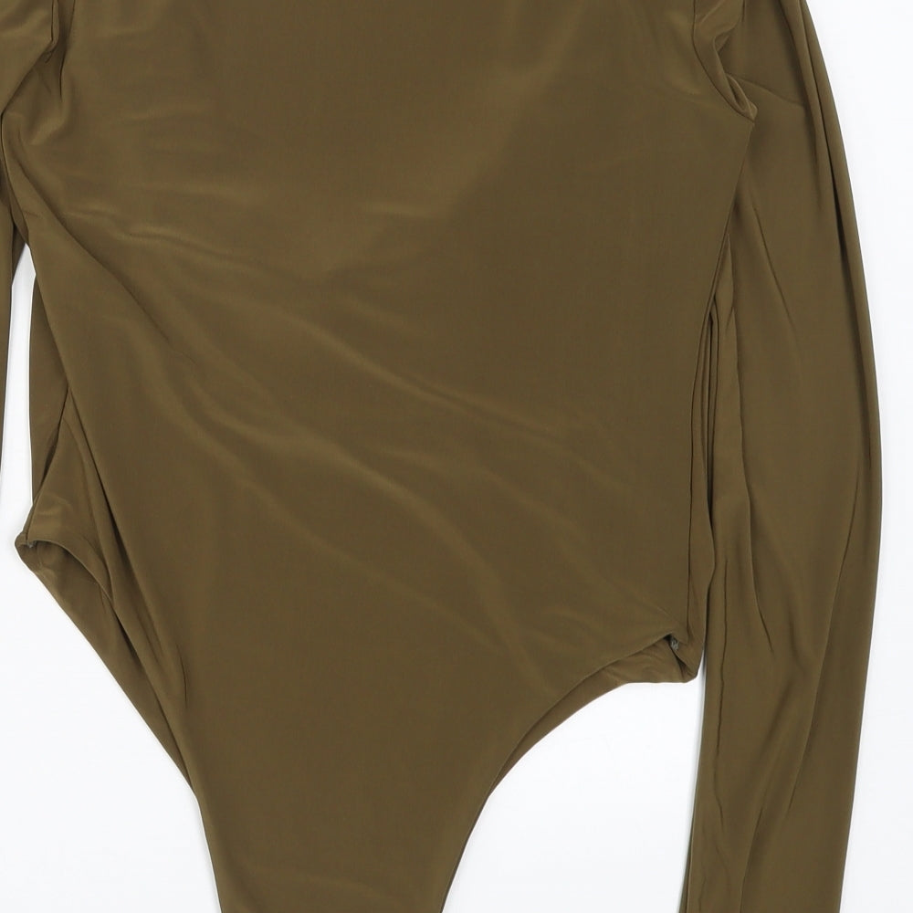 PRETTYLITTLETHING Womens Brown Bodysuit One-Piece Size 12 - Khaki