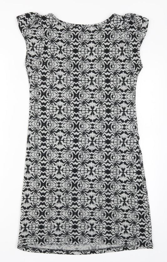 Jasmine Womens Grey Geometric A-Line Size 8