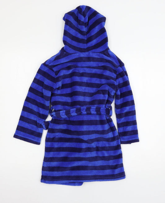 Preworn Boys Blue Striped Microfibre Robe Size 6-7 Years
