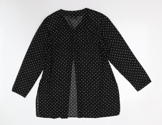 Richard Roberts Womens Black Polka Dot Basic Button-Up Size L