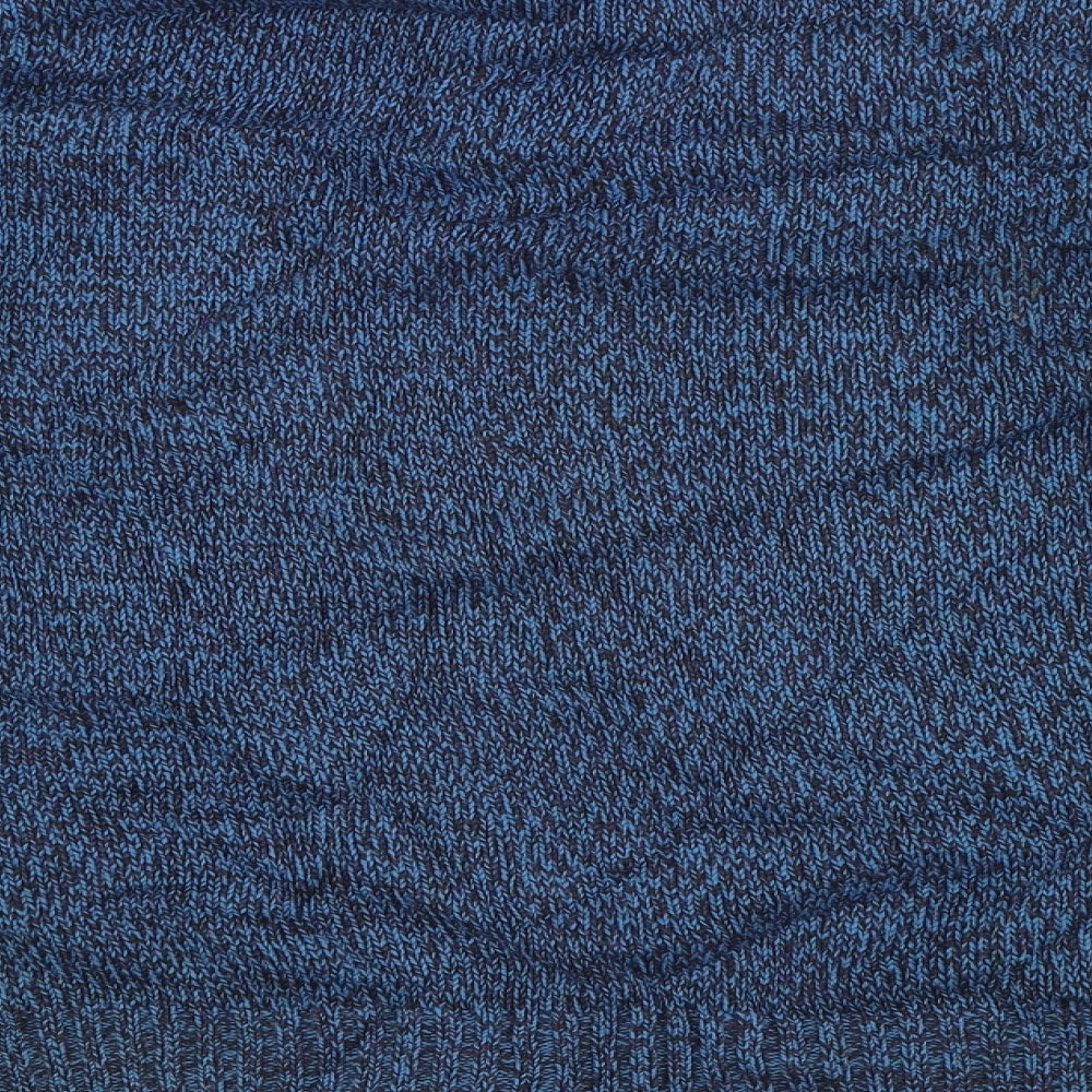 Brand and care label for Atlantic Bay men’s blue jumper, size M