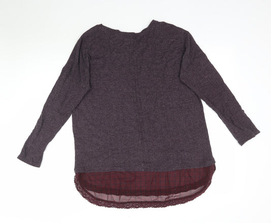 La Redoute Womens Purple Plaid Basic T-Shirt Size 10 - Purple/Grey
