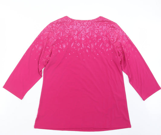 Susan Graver Womens Pink Basic T-Shirt Size M