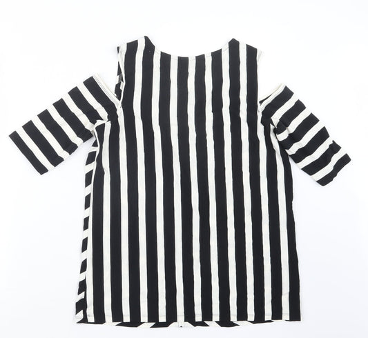Susan Graver Womens Black Striped Basic T-Shirt Size M