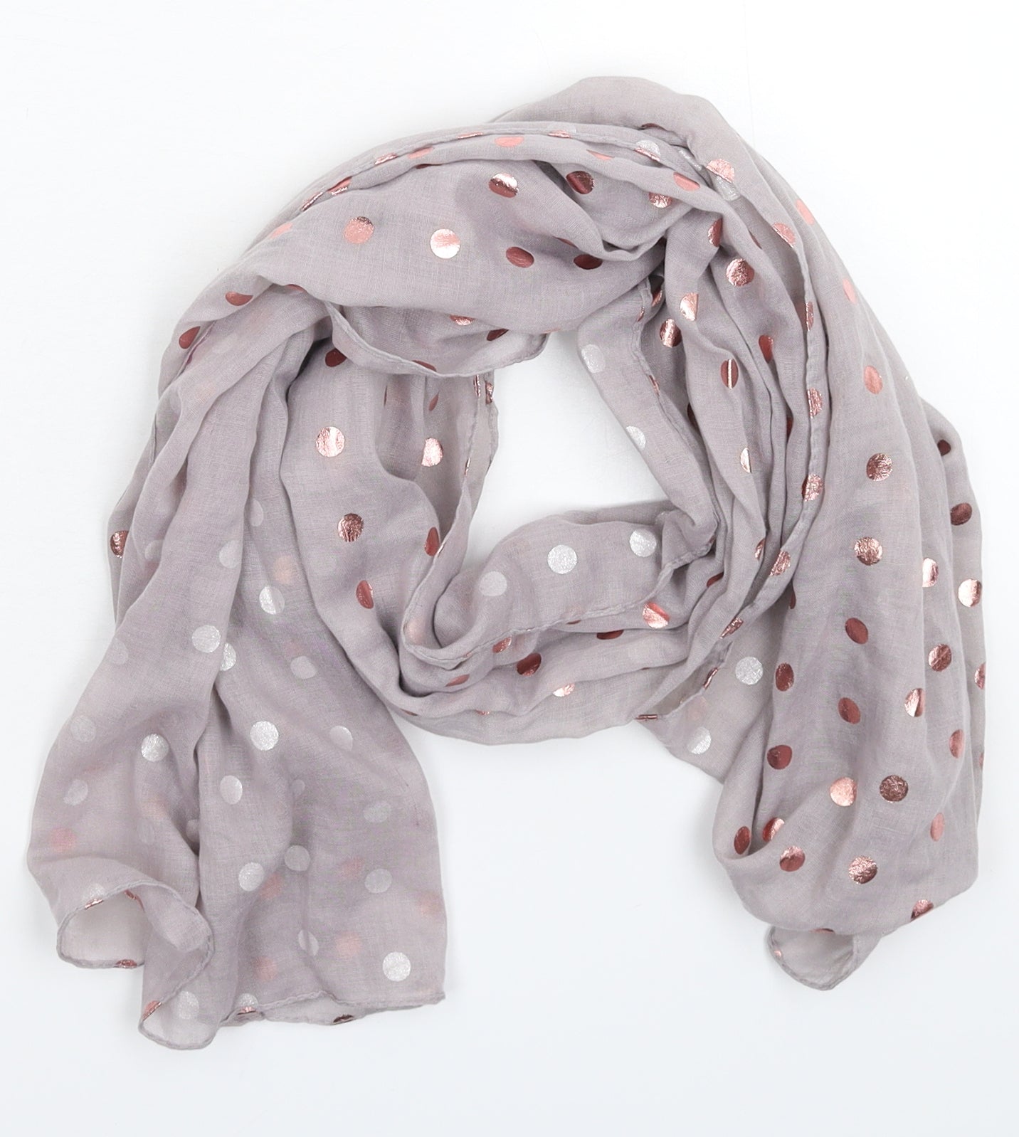 Preworn Womens Grey Polka Dot Knit Scarf