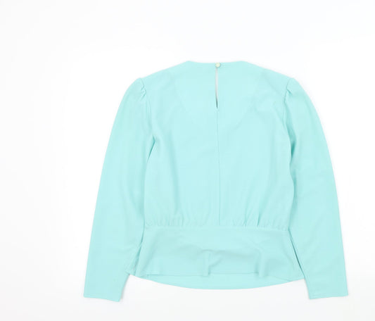 Rembrandt Womens Blue Colourblock Basic Blouse Size 10