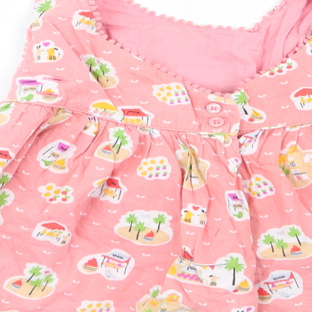 Brand and care label for Marks & Spencer girls’ pink geometric fit & flare, size 3-6, months