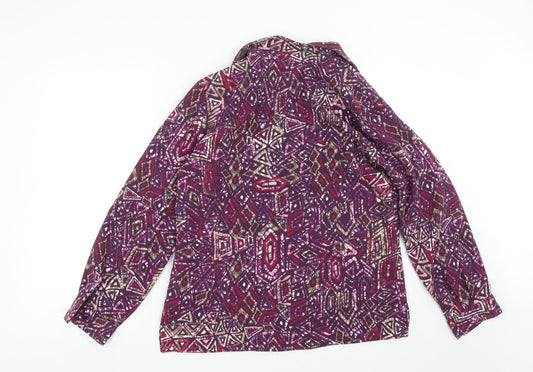 EWM Womens Purple Geometric Basic Blouse Size 14