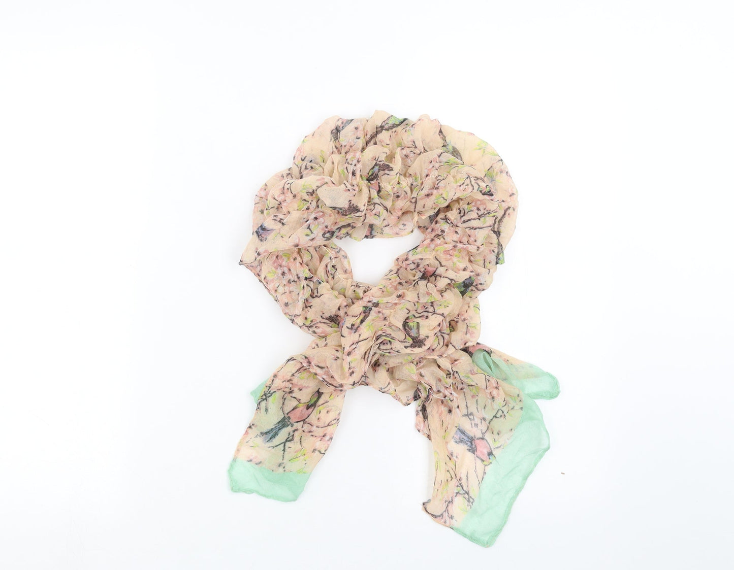 Preworn Womens Pink Floral Scarf - ruched, bird pattern
