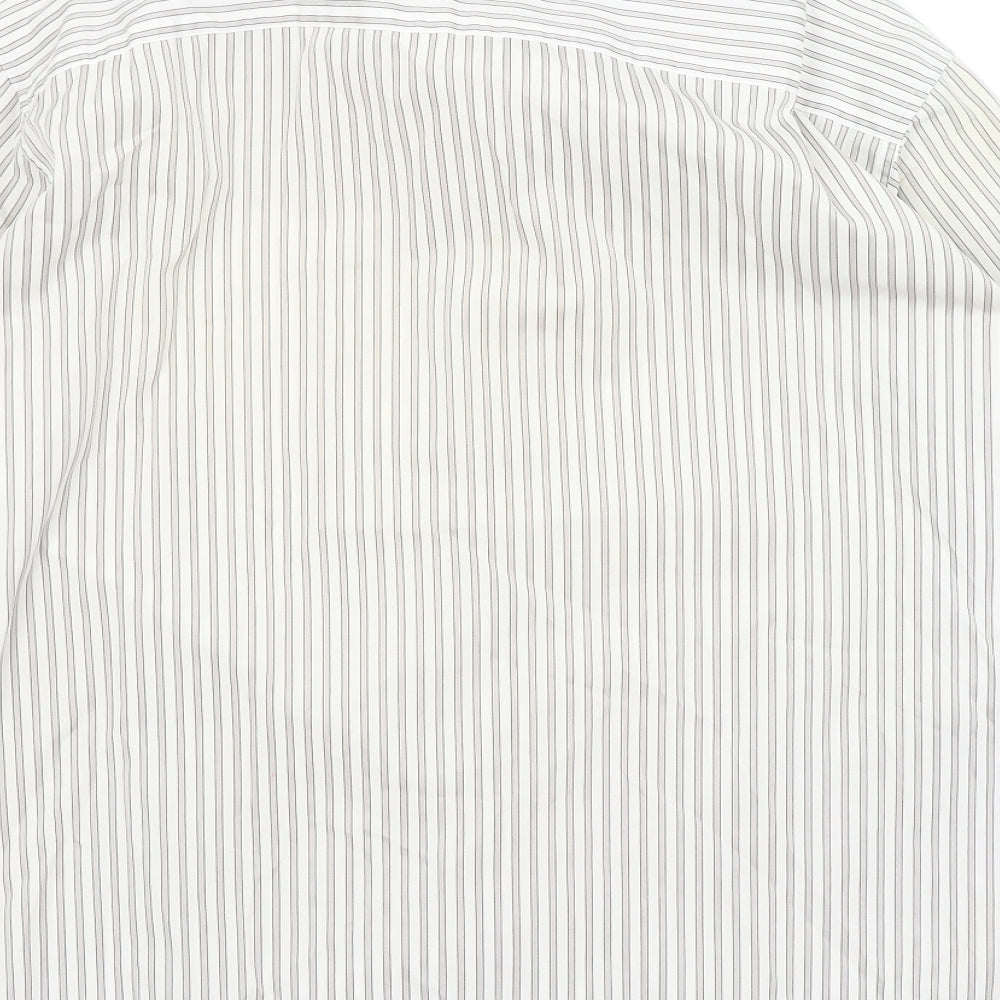 Brand and care label for Autograph men’s white striped button-up, size M