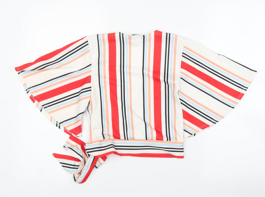 New Look Womens White Striped Wrap Blouse Size 8