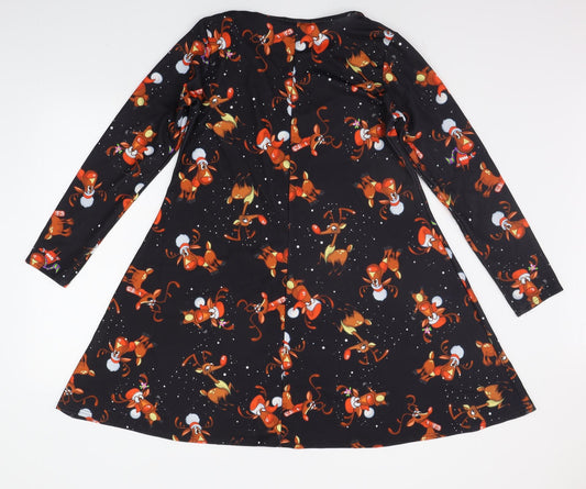 miss funky Womens Black Geometric A-Line Size M - christams
