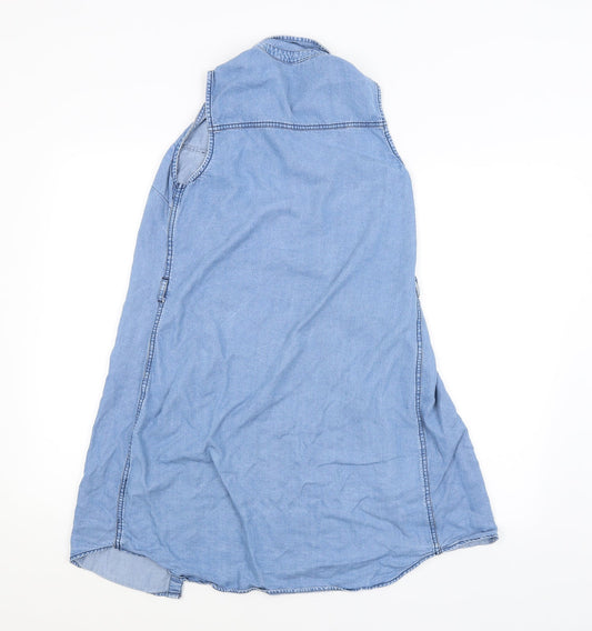 BY VERY Womens Blue Basic Button-Up Size 8