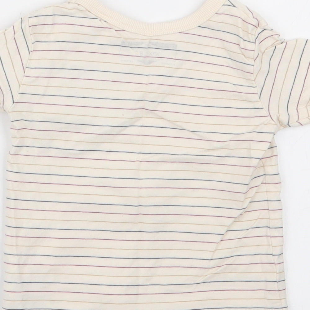 Brand and care label for Next boys’ multicoloured striped basic t-shirt, size 6-9, months
