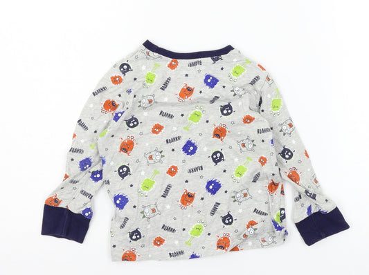 F&F Boys Grey Geometric Jersey Pyjama Top Size 2-3 Years - Monster