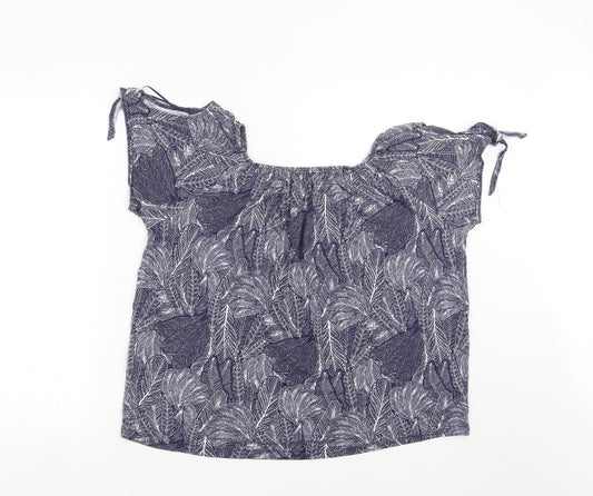 M&Co Womens Blue Floral Basic T-Shirt Size 18 - leaf print