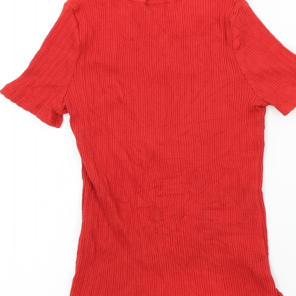 Zara Womens Red Colourblock Basic T-Shirt Size M