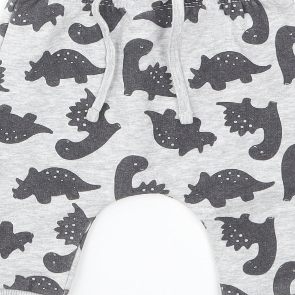 Brand and care label for Matalan boys’ grey animal print jumper, size 0-3, months