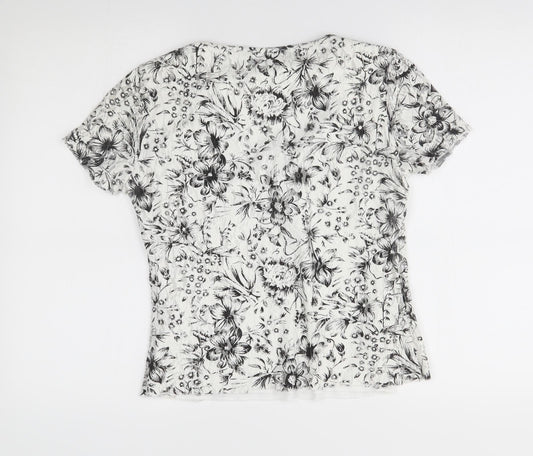 editions Womens White Floral Basic Blouse Size 10