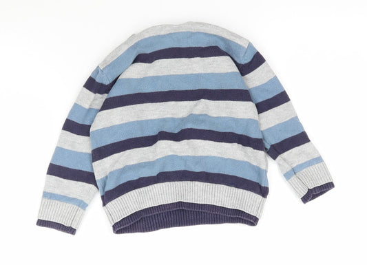 Preworn Boys Blue Striped Knit Pullover Jumper Size 9-12 Months - Rock Band