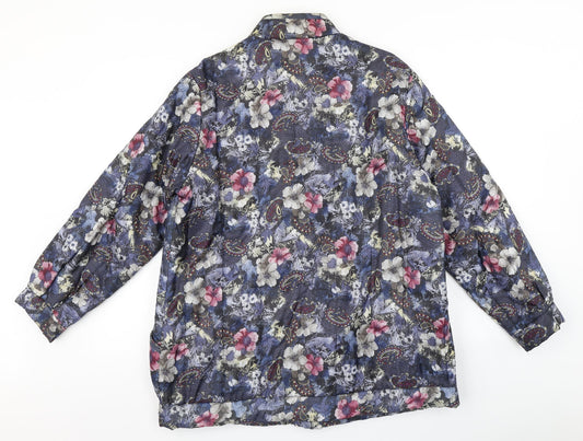 Preworn Womens Blue Floral Pea Coat Coat Size M