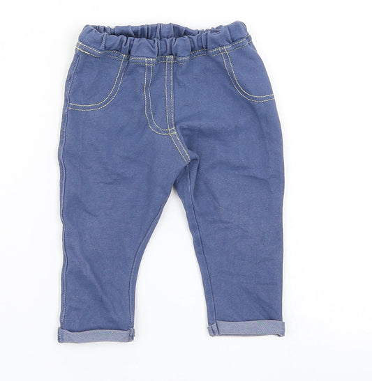 Additional front view of Dunnes girls’ blue denim jogger jeans, size 6-9, months