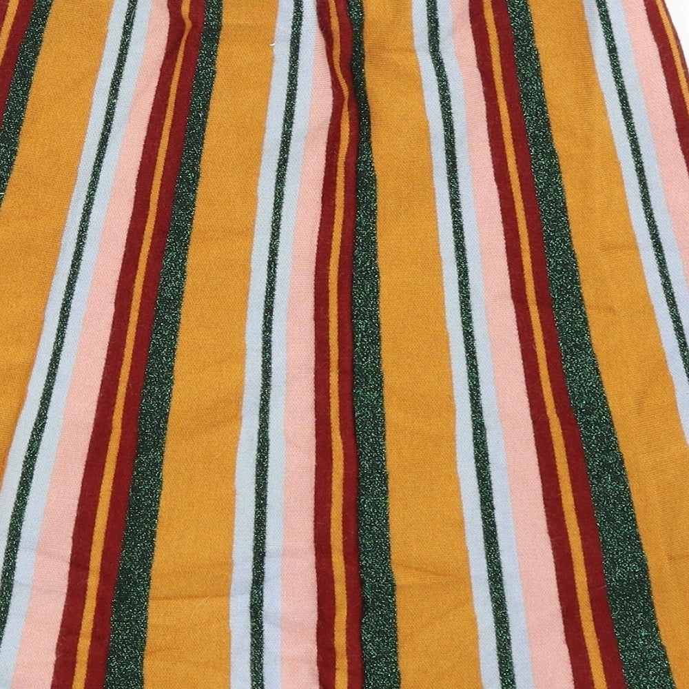 Preworn Womens Yellow Striped A-Line Skirt Size L
