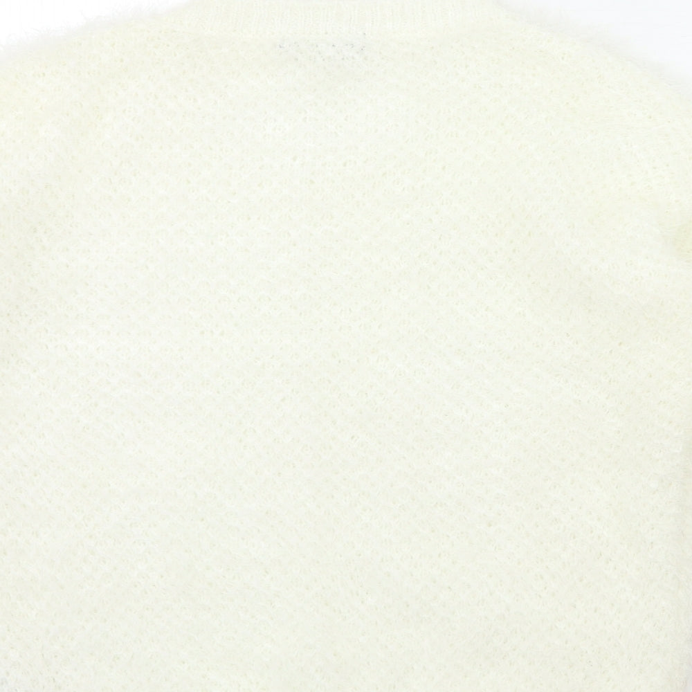 Brand and care label for Atmosphere women’s white knit jumper, size UK 12
