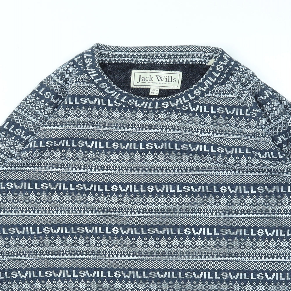 Jack Wills Womens Blue Geometric Pullover Jumper Size 8