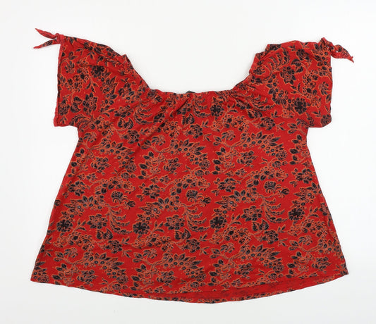 New Look Womens Red Geometric Basic Blouse Size 8