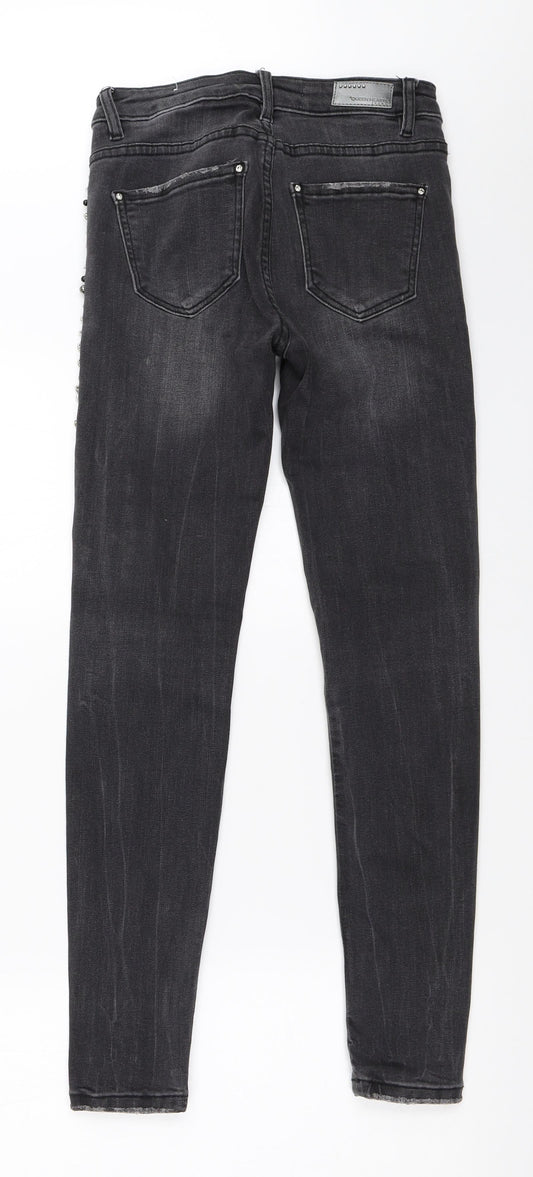Queen Hearts Womens Grey Denim Skinny Jeans Size XS L27 in