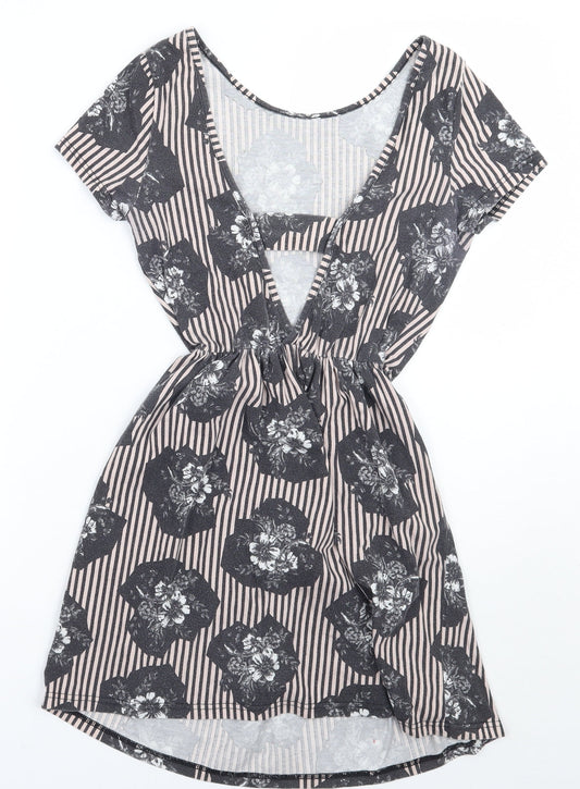Topshop Womens Beige Floral A-Line Size 6