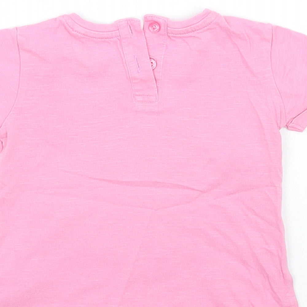 Brand and care label for Next girls’ pink basic t-shirt, size 6-9, months