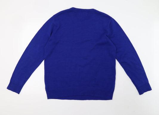 Preworn Mens Blue Knit Pullover Sweatshirt Size L - christmas