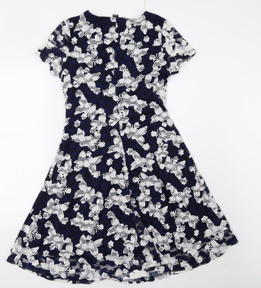 izabel Womens Blue Floral A-Line Size 10