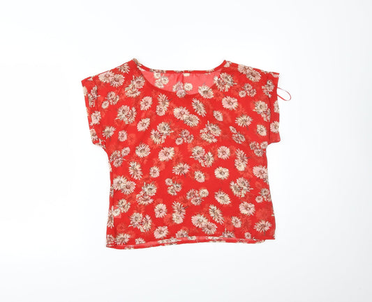Miss Moda Womens Red Floral Basic T-Shirt Size S