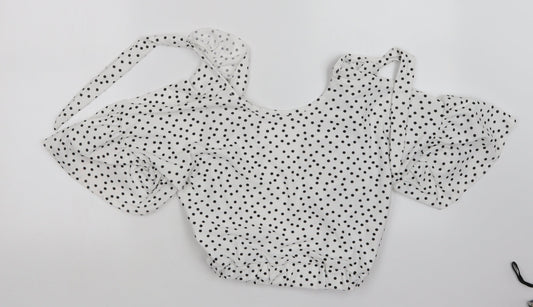Boohoo Womens White Polka Dot Basic Blouse Size 8