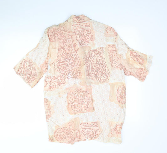 Preworn Womens Beige Paisley Basic Button-Up Size 14