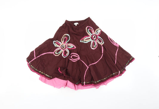 Marks and Spencer Girls Brown Floral Pleated Skirt Size 6 Years