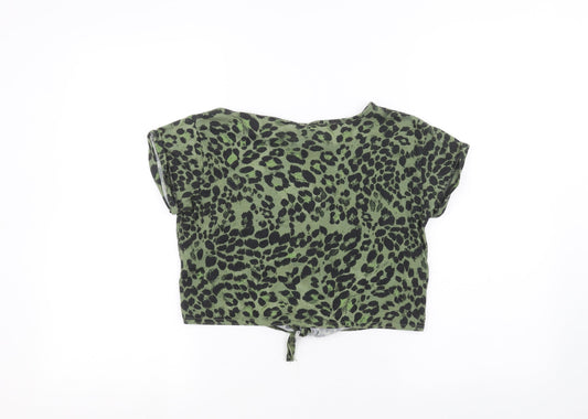 M&Co Womens Green Animal Print Basic T-Shirt Size 10