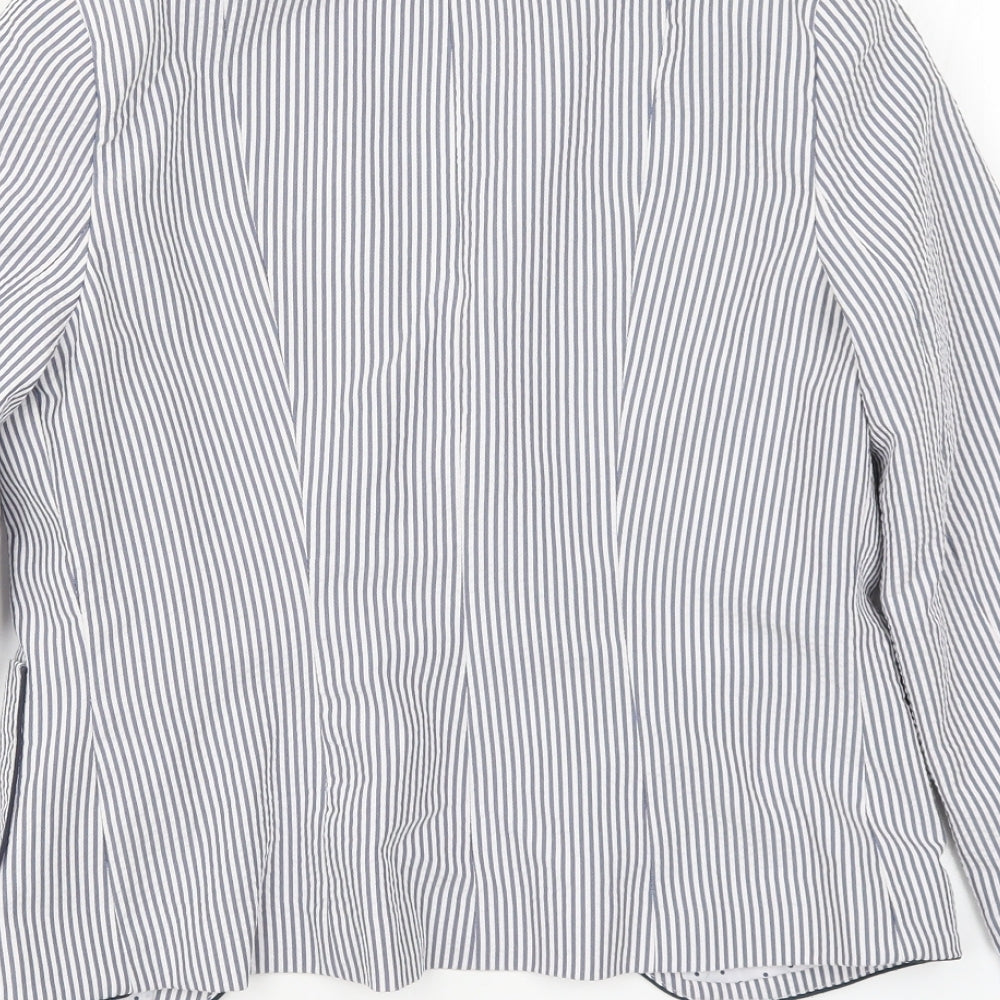 Brand and care label for Atmosphere women’s blue striped jacket blazer, size UK 6