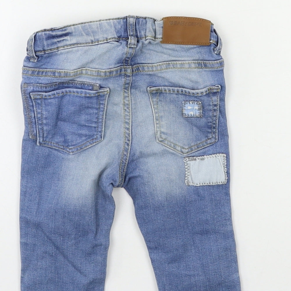 Brand and care label for H&M Baby Blue Denim Cargo Jeans, size 6-9, Months
