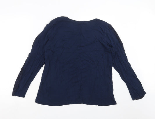 NEXT Womens Blue Basic T-Shirt Size L - Lace Sleeve detail