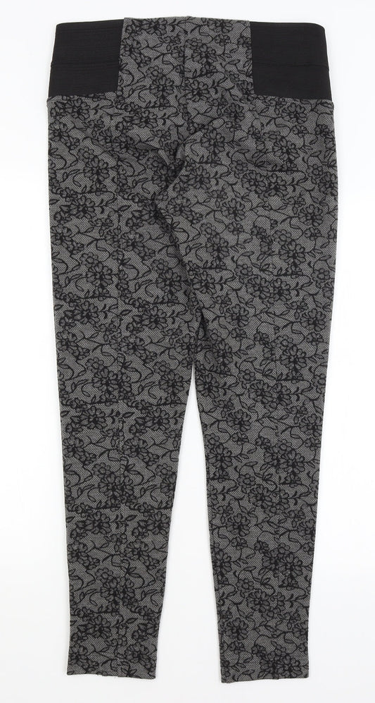 Fansa Womens Black Floral Trousers Size 12 L29.5 in